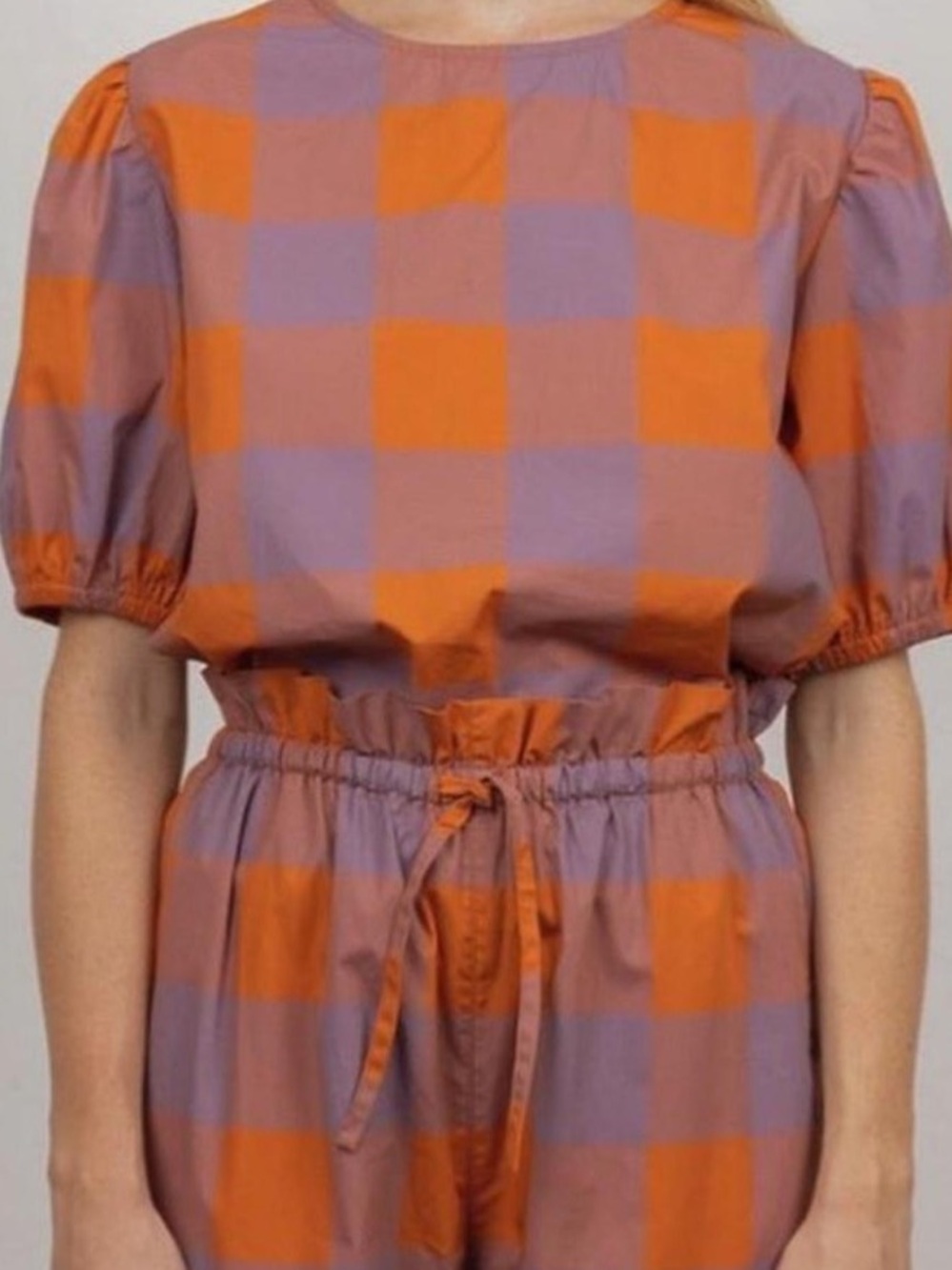 The Tiny Big Sister Orange & Lavender check top